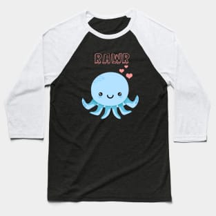 Cute Kawaii Octopus Rawr - Blue Baseball T-Shirt